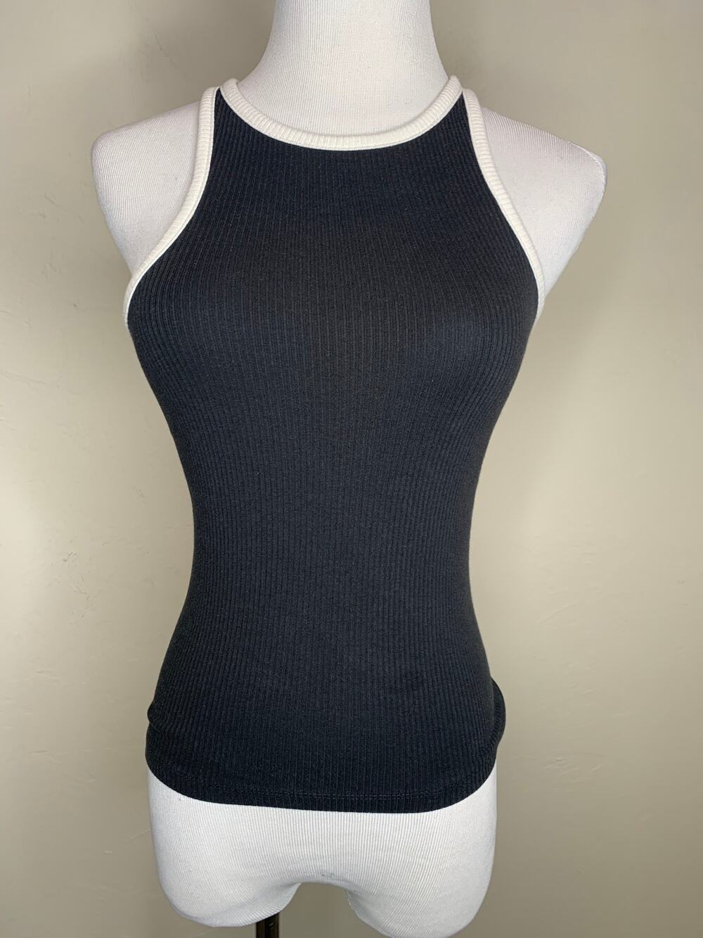 J. Crew Black Ribbed Tank White Trim Size XS